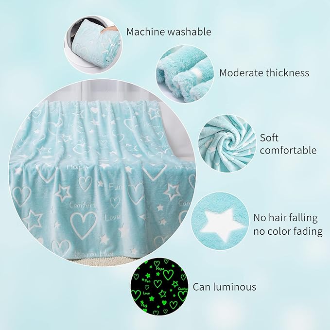 Glow in The Dark Stars Heart Blanket Gifts for Girls Boys,Soft Blanket 3 4 5 6 7 8 9 10 Year Old Girl Gifts Ideas,Toddler Girls Toys Age 6-8,Gifts for Valentine's Day Birthday Presents,50"x60"