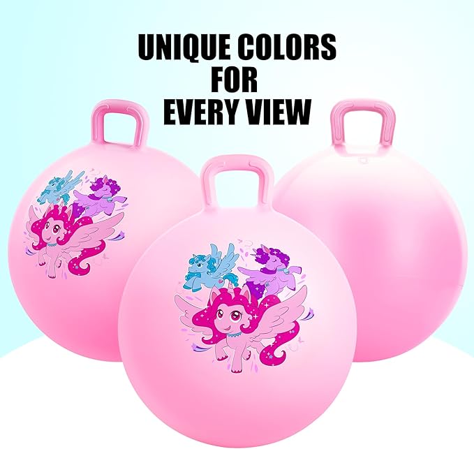 INPODAK Hopper Ball, Unicorn Bouncy Ball with Handle for Kids, 18 Inch Hippity Hop Jumping Bouncer, Pink Hopping Toy for Boys and Girls Ages 3-6 with Pump and Gift Box for Birthday