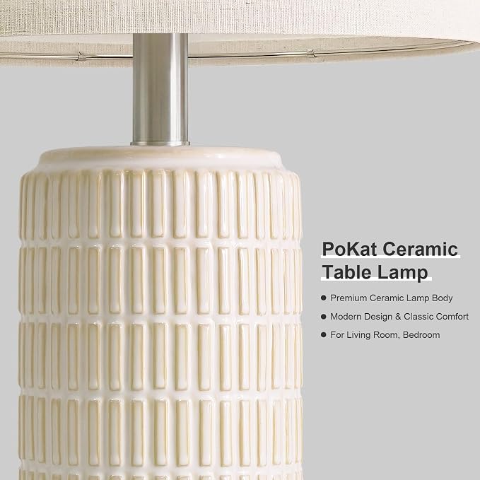 PoKat 23'' Dimmable Table Lamps with Remote for Living Room, Modern Stepless Adjustable Bedside Lamps Set of 2 for Bedroom, Nightstand Lamps for Office Nursery Desk Console Kids, White (No Battery)