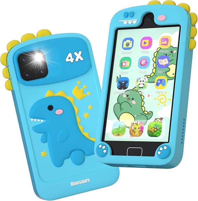 Kids Smart Phone for Boys, 4.0" Touchscreen Dual Camera Cell Phone,Toddler Preschool Learning Educational Toys Dinosaur Birthday Gifts for Age 3 4 5 6 Year Old, Music Player, Puzzle Games, 32GB(Blue)