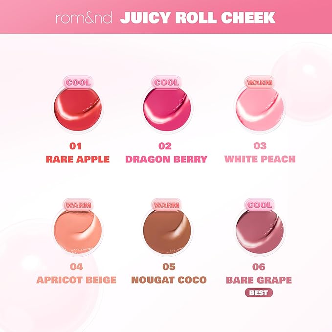 rom&nd JUICY ROLL CHEEK 02 Dragon Berry | K-Beauty Liquid Blush for Clear, Dewy Glow | Long-Lasting Fruit-Inspired Blush | Effortless Roll-On Application