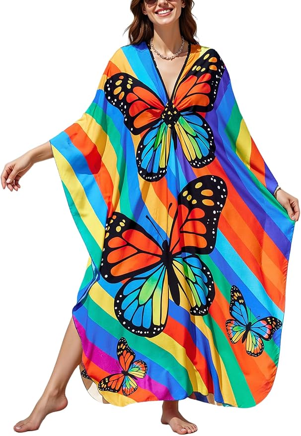 Mumu Dresses for Women Plus Size, Bohemian Kaftan Beach Cover Up Long Maxi Nightgown Soft Loungewear