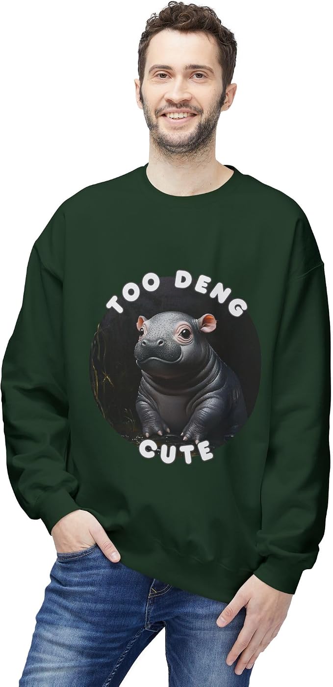 Unisex Fleece Crewneck Sweatshirt - Too Deng Cute Moo Deng Hippo, Cozy Cotton Blend, Classic Relaxed Fit