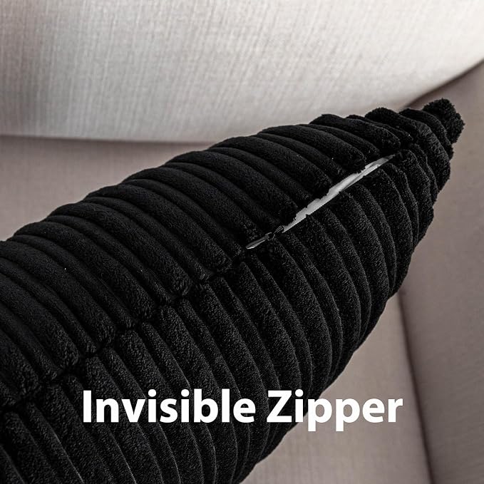 UGASA 14x24 Inch Pillow Cover Pack of 1 Soft Boho Stripe Corduroy Long Rectangular Lumbar Cushion Cover Farmhouse Decorative Throw Pillowcase for Bed, Couch, Sofa, Bedroom, Living Room, Black