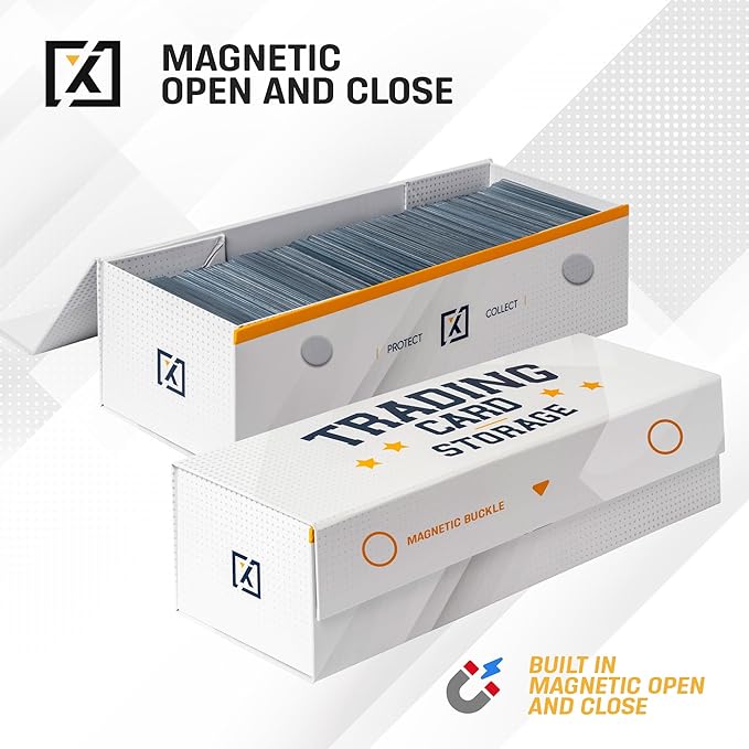 HOMEXPRO Easy Fold Trading Card Storage Box [3 PACK] Magnetic Lid | Toploader Storage Box Fits 800 Cards, 200 Toploaders, or 50 One Touch | Baseball Card Storage Box - Labels included