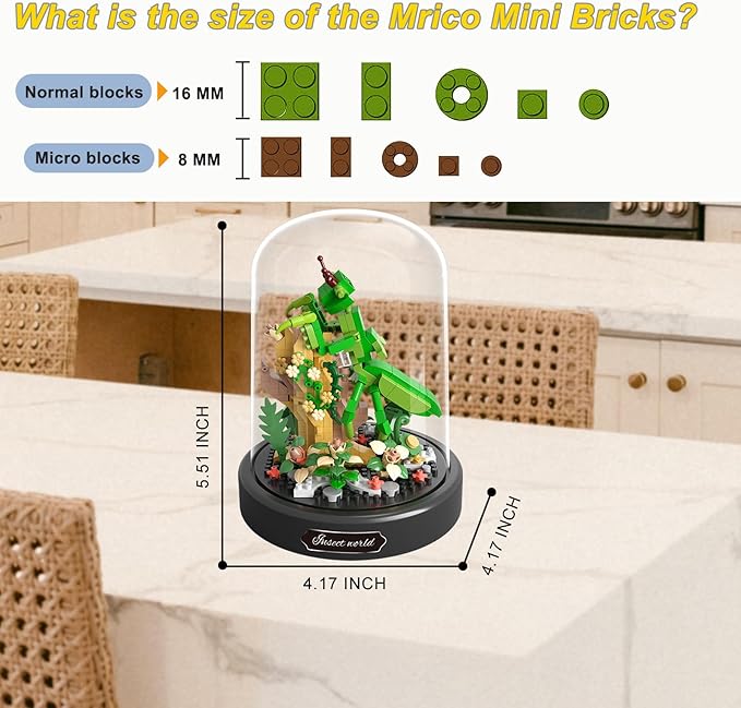 Insects Flower Bonsai Building Set,Adult Mini Animals Friend Set,Insect Collection Gift for Kids,Party Favors Bugs Building Block Kit,Valentines New Year Birthday Gift for Boys Girls(Mantis)
