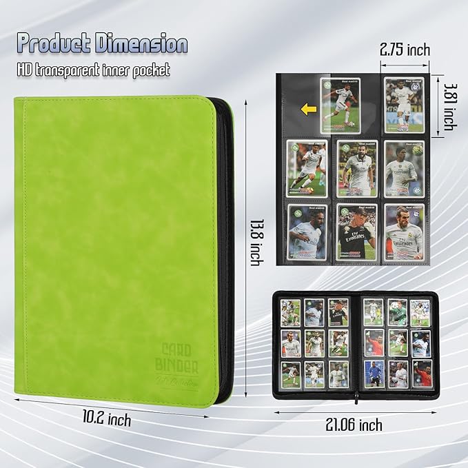 Trading Card Binder, Premium 9 Pocket Double Sided 540 Pocket PU Card Collection Binder, Collectible Trading Card Albums for MTG, TCG, Sport Card, Game Cards (Grass)