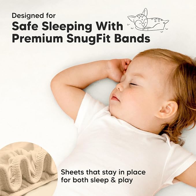 Pack and Play Sheets Fitted - 2-Pack Mini Crib Sheets for Pack N Play Mattress 38x26, Soft & Cozy, Neutral Toddler Playard Bedding, Snug Fitted Mini Baby Crib Mattress Cover Boy, Girl (Khaki)