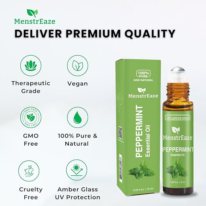 Premium Peppermint Essential Oil Roll On (Pack of 2), 100% Pure & Natural, Mentha Piperita, Headache & Migraine Relief, Refreshing and Calming, Nausea Relief, 2 x 10ml