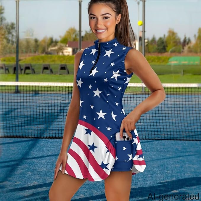 Golf Dress Tennis Dresses for Women with Built in Shorts and Pockets Sleeveless Athletic Dress Workout Dress