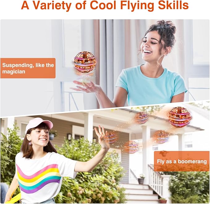 Ciniffo Flying Orb Ball 2025, Hand Controlled Boomerang Spinner Mini Drone Cosmic Globe Toy, Cool Toys Gift for 6 7 8 9 10+ Year Old Boys Girls Teens Outdoor Toys(Orange)