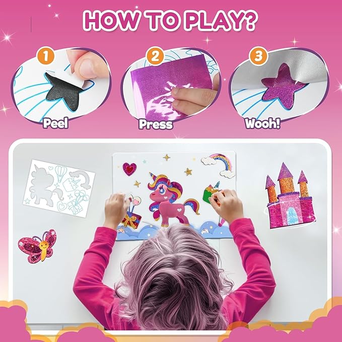 ZMLM Foil Art Kit for Kids - Arts Crafts Fun Mess Free Activity, Gifts for Ages 4 5 6 7 8 9 Girls Boys, Crafts for Kids Creative Birthday Easter Basket Stuffers Gifts Toys (Unicorn)