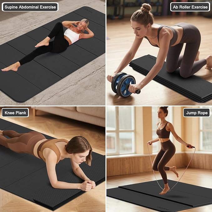 PAIDU Foldable Yoga Mat thick- 2/5" (10MM) TPE Non-Slip Design, Quick Fold，Easy Storage, 75x40 Extra Long/Wide for Indoor Yoga, Pilates and Outdoor Travel Workouts