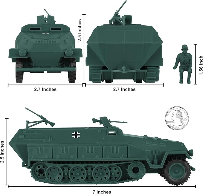 BMC CTS WW2 German Hanomag Halftrack - 5pc Forest-Green Plastic Army Men Vehicle