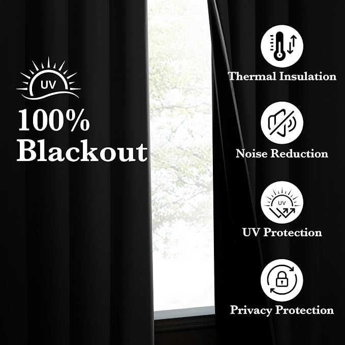 NICETOWN 100% Blackout Off White Curtains for Bedroom, Grommet Thermal Window Treatments Portable Curtains Lightweight Travel Shades for Living Room/Home Office, W52 x L63