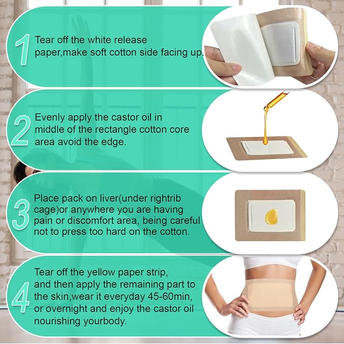 15 Pcs Large Castor Oil Patches, Castor Oil Pack Wrap with Anti Leakage Cotton for Abdomen/Back/Thighs (Oils Not Included), 11" x 6.3"