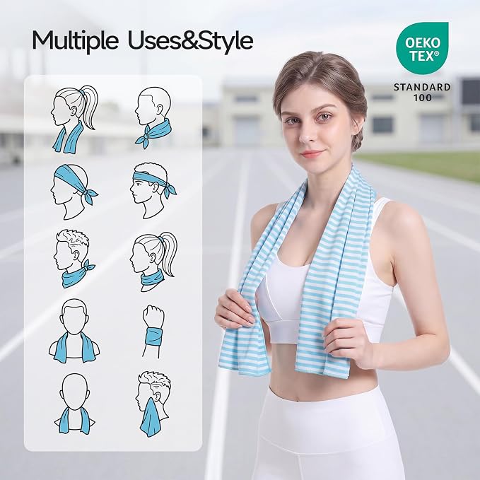 RDEKISS 4 Pack Cooling Towels for Hot Weather (40"x12"), Ice Cool Neck Towel, Soft Breathable Microfiber for Gym, Sport, Running, Yoga, Workout - Blue