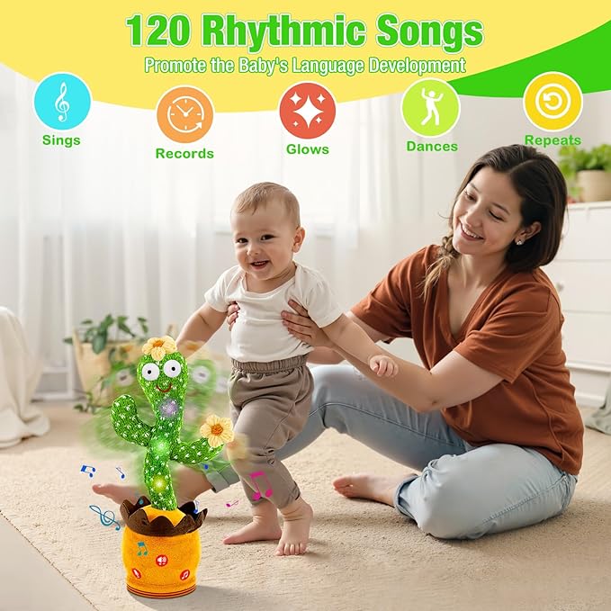 Ayeboovi Dancing Talking Cactus Toys for Baby Toddler, Interactive Talking Cactus Baby Toys Repeating Record What You Say, Volume Adjustable Singing Mimicking Toy with 120 Songs for Boys Girls Gifts