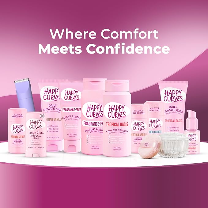 HAPPY CURVES Lotion to Powder Anti Chafing Odor Control Cream for Women: Aluminum-Free Cream for Private Parts, Under Breast, & Body 2.25 Fl Oz (1 Pack, Tahitian Vanilla)