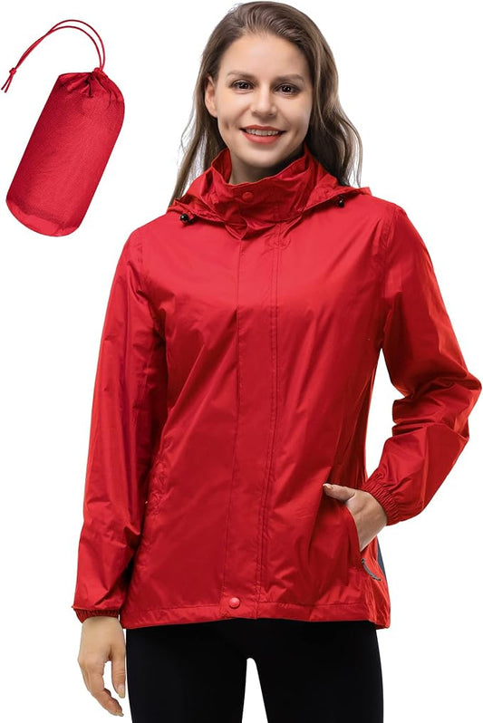 33,000ft Women's Rain Jacket Waterproof Lightweight Packable Raincoat with Hood for Golf Hiking Travel Windbreaker