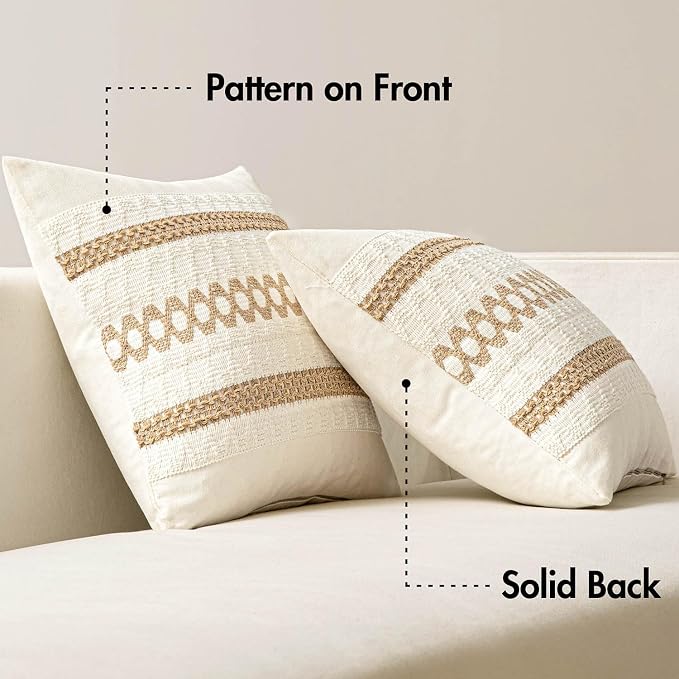 MIULEE Set of 2 Neutral Boho Decorative Pillow Covers 18x18 Inch | Farmhouse Couch Throw Pillows, Modern Spring Cotton Cushion Covers, Macrame Woven Home Decor for Bed Sofa Chair