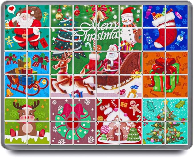 48 Piece Toy Building Jigsaw Puzzle Sets, 2 in 1 Christmas Theme Boys Girls Puzzles Building Block with Reusable Drawing Board Set for Toddlers Ages 1-3 and Kids 3+ Year Old