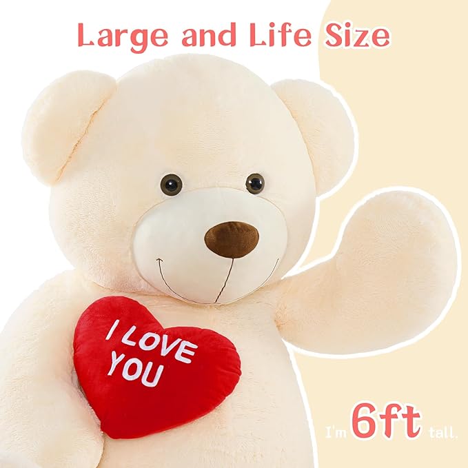 Tezituor Giant Teddy Bear Stuffed Animals 6 Feet - “I Love You”Red Heart Human Size Teddy Bear for Girlfriend,Boyfriend,Birthday,Anniversary,Valentines,or Long Distance