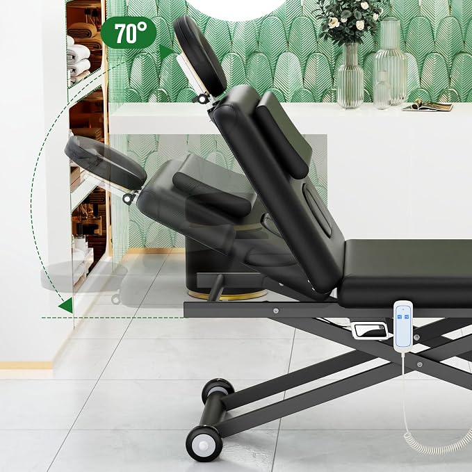 pouseayar Heavy Duty Electric Massage Table, Electric Lift Motor and Manual Backrest Adjustable for Treatment/Medical Spa/Facial Bed/Beauty Bed and More - 31.2 Wide x 75 Long - Black