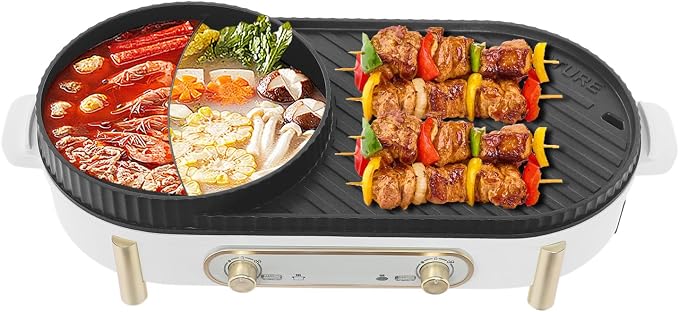 1700W Electric Hot Pot and Grill 2-in-1, with Dual Independent Temperature Control, 8-Person Non-Stick Cooker for Indoor Tabletop, Shabu Hotpot & Korean BBQ Grill, Family Gathering, Party