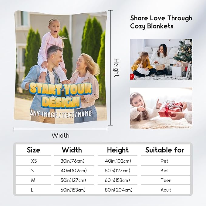 Personalized Blanket with Picture Name - Custom Photos Blankets Gift - 4 Sizes Soft Throws for Boys Teens Adults