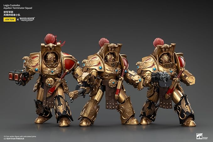 JOYTOY Warhammer The Horus Heresy Legio Custodes Aquilon Terminator Squad Set 3, 1:18 Scale 5.4in Action Figure Mecha Joy Toy Collection Model
