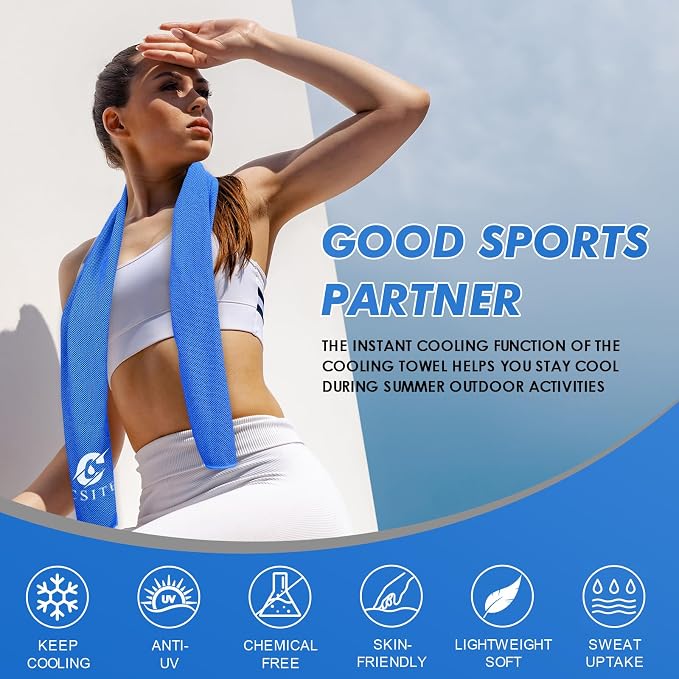 CSITE Cooling Towels for Neck and Face - 6 Pack 47x12 Inch Ice Cold Microfiber Towels, Soft & Breathable Cooling Towel for Hot Weather, Sports, Yoga, Workout, Running, Golf, Camping