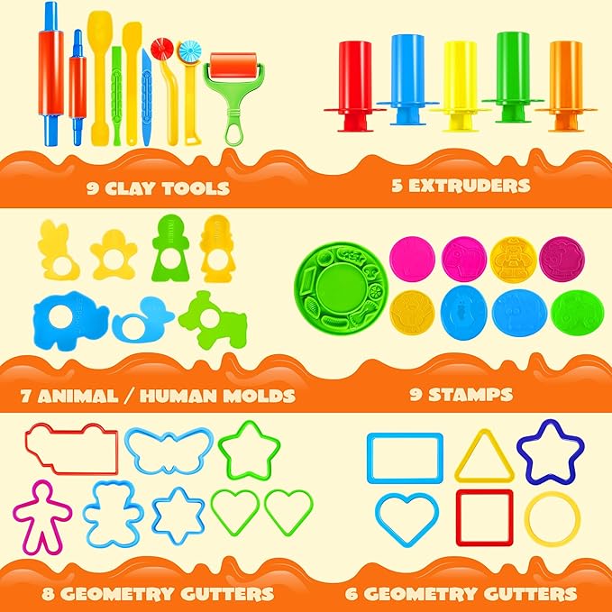 JOYIN 44 Clay Tools Set for Kids, Clay Accessories with Various Plastic Molds, Rolling Pins, Cutters