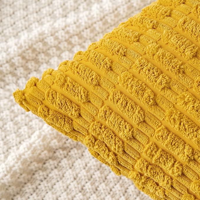 MIULEE Euro Decorative Throw Pillow Covers 26x26 Mustard Yellow Pack of 2 | Sham Soft Corduroy Boho Striped Pillow Covers Modern Farmhouse Home Decor For Sofa Living Room Couch Bed