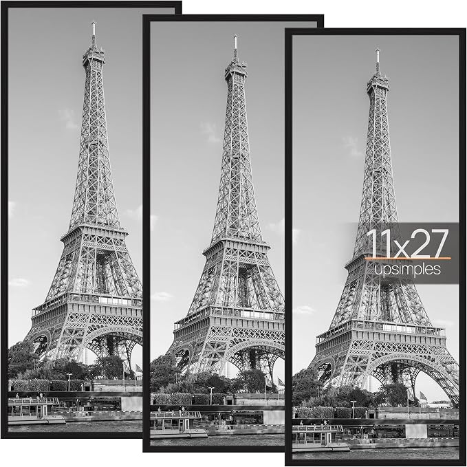 upsimples 11x27 Poster Frame, Easy Slide-In Assembly, Black, 3 Pack | Gallery Wall 11 x 27 Picture Frames Set for Family, Wedding, Christmas, Easy to Change Photos