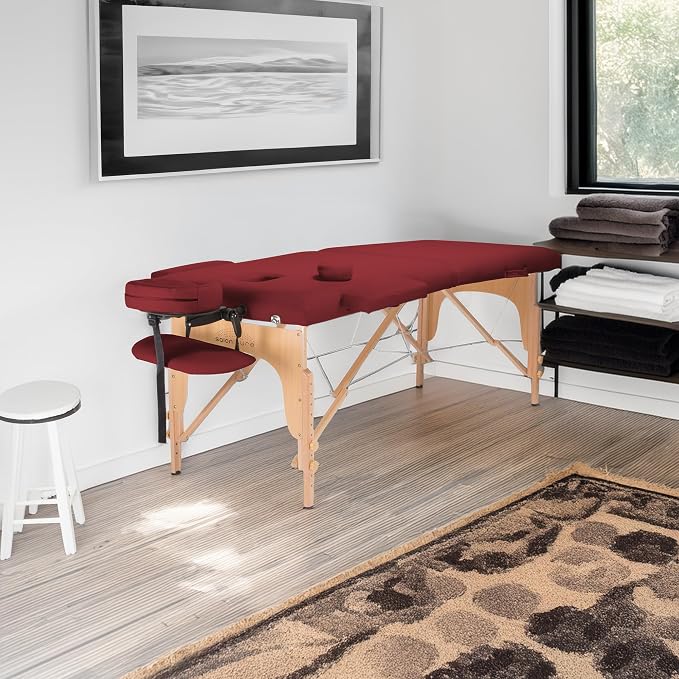 Saloniture Professional Portable Folding Massage Table with Carrying Case - Burgundy