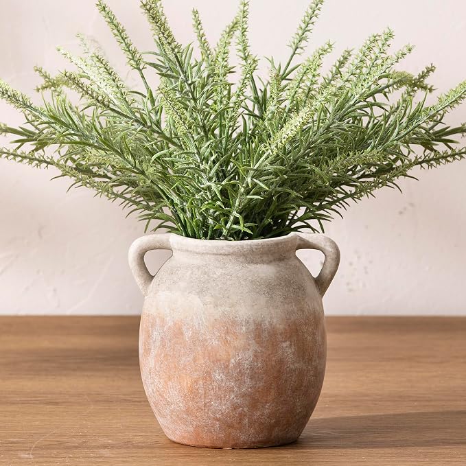 Dobbyby Ceramic Flower Small Vase 6 inch Farmhouse Rustic Vase Decorative Pottery Terracotta Vases for Home Decor Table Mantle Fireplace Living Room Bathroom Wedding Centerpiece