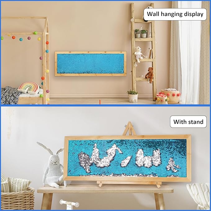 Sensory Wall | Sensory Wall Panel for Kids | Sequin Fabric Sensory Wall | Sequin Sensory Wall Frame | Sequin Flip Fabric | Sensory Wall Panel | Wall Sensory Board (Blue)
