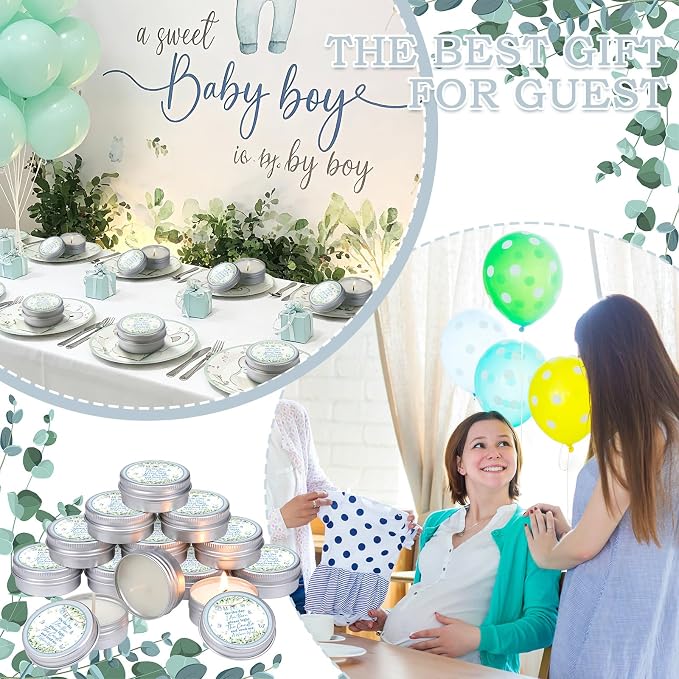 MTLEE 50 Pcs Greenery Baby Shower Scented Candles for Boy Gift Travel Tin Candle Aromatherapy Candle Favors for Winter Baby Shower Favors Wedding Gifts, Compound Scent Essential Oil