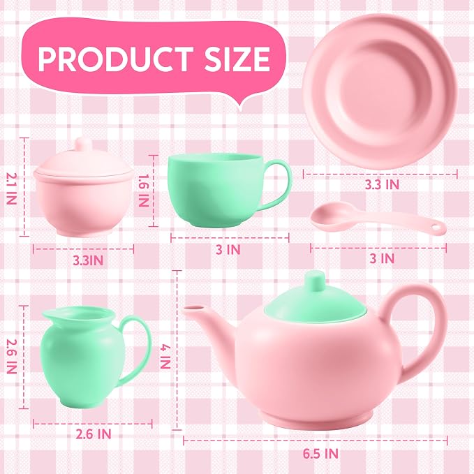 JOYIN 18PCS Pretend Tea Party Set, Plastic Tea Set, Mini Kitchen for Kids, Gifts for Toddler Boys Girls Ages 3 4 5 6 Years Old, Easter Birthday Gifts