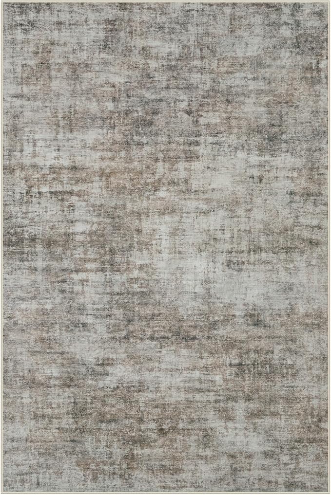 10x14 Area Rugs Washable Rug: Modern Abstract Living Room Rug Soft Anti-Skid Thin Carpet Indoor Floor Non-Shedding Carpets for Bedroom Dining Room Farmhouse Nursery Home Office Brown Black