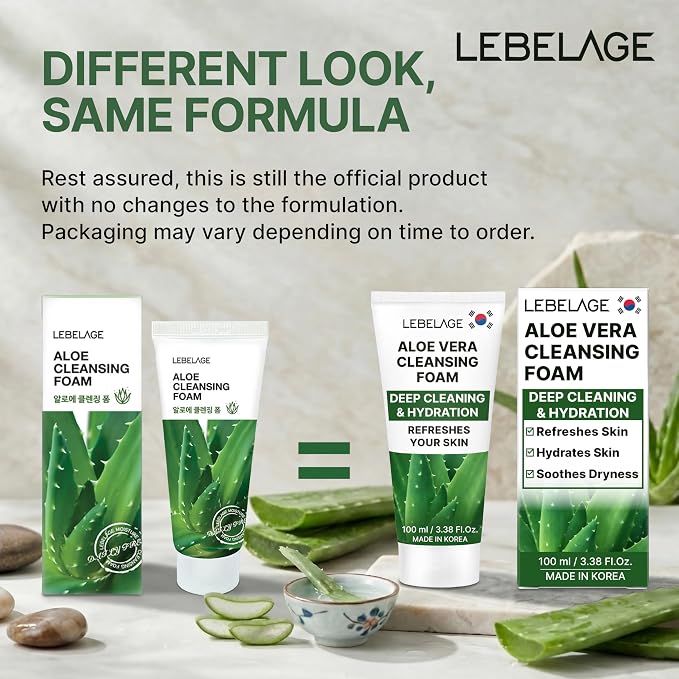 LEBELAGE Korean Aloe Vera Facial Cleanser 3.38 oz | Cleansing Foam Face Wash | Low pH Gentle Hydrating Daily Facial Cleanser Sensitive Skin | Deep Cleansing Foaming Cleanser, Pore Care-All Skin Types