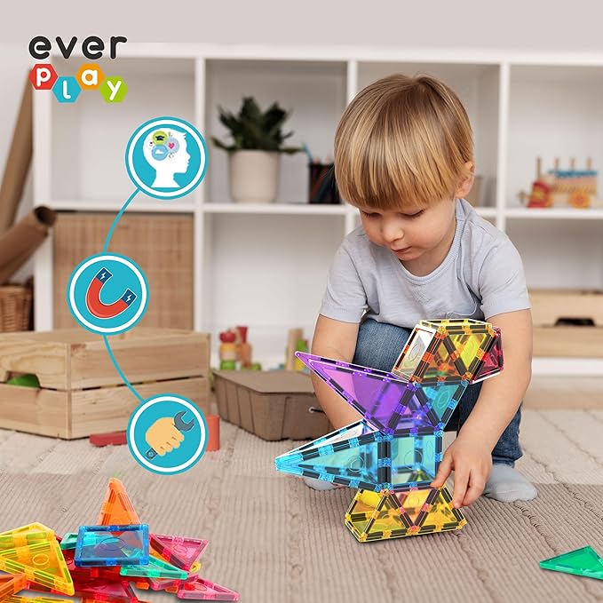 12 Piece Magnetic Tiles Building Blocks for Kids Montessori Sensory Learning Classroom Toys STEM Educational Preschool Magnet Tile Pretend Play Playsets Toddlers Boys Girls Ages 3 and up EB12