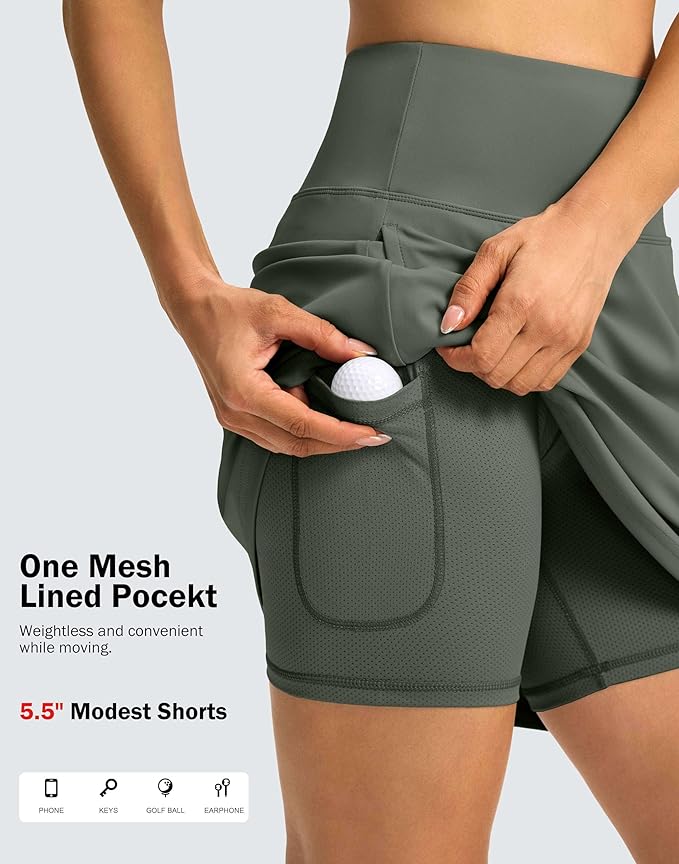 18" Skorts for Women 3 Pockets High Waist Long Athletic Tennis Skirt Golf Skort for Casual Summer Travel