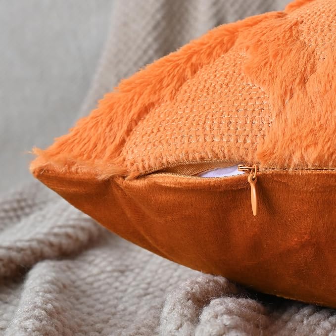 Set of 2 Soft Moroccan Throw Pillow Covers 20x20 Inch Plush Boho Decorative Pillow Cover Accent Cushion Case for Couch Sofa Bed, Orange