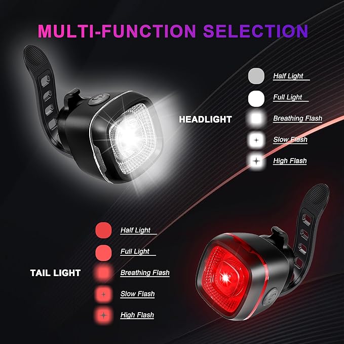 Bicycle Front and Rear Lights,Bike Light, Type-C Rechargeable, Flashing Light，Suitable for Night Riding, Cycling，Accessories for Bicycle，Headlight &Taillight for Girls Kids