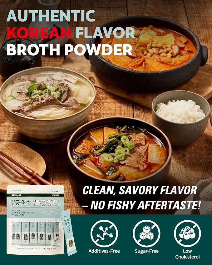 Yorit Instant Korean Seafood & Vegetable Broth Powder, 30 Sticks | 27-Ingredient Umami Stock, No Added MSG; Dissolves Hot or Cold Without Simmering, for Stews, Ramen, Hot Pot & Stir-Fries