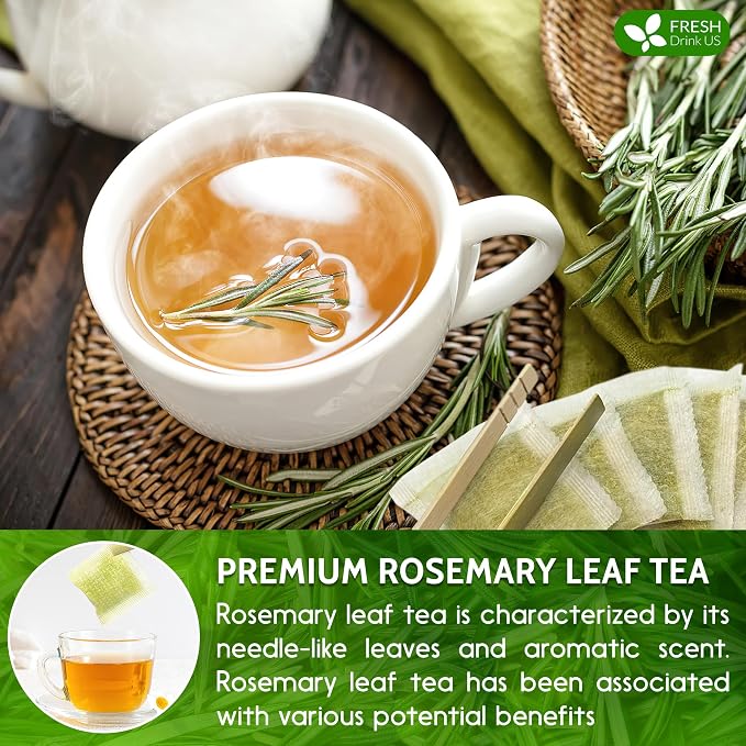 FRESHDRINKUS, Premium 100 Rosemary Leaf Tea Bags, 100% Natural and Pure Rosemary Dried Leaves, Pure Rosemary Herbal Tea, No Additives, No Caffeine, No Gluten, Vegan.