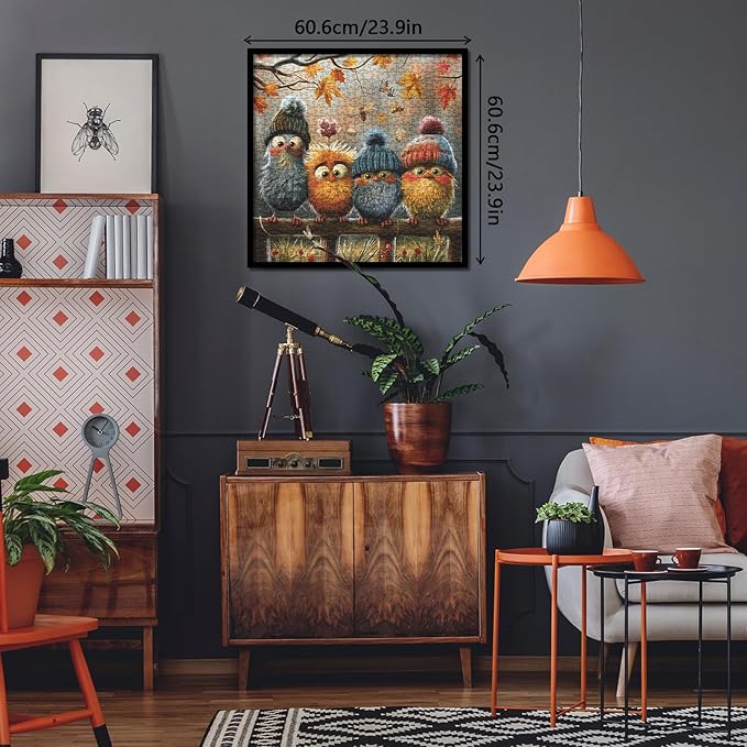 Autumn Bird Puzzles for Adults 1000 Piece Nature, Pretty Fall Landscape Art Jigsaw Puzzles Plant, Butterfly Dragonfly Warm Puzzle