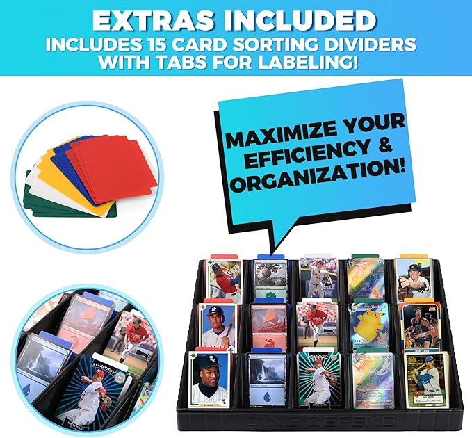 Storage Standard Card Sorting Tray - Stackable Trading Cards Organizer - 15-Compartment Tray Sorter for Organizing Raw, Sleeved or Toploaders - Includes Organization Insert Dividers